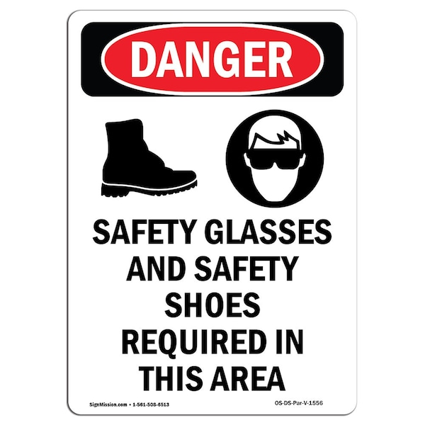 Signmission OSHA Danger Sign, Safety Glasses And, 10in X 7in Rigid Plastic, 7" W, 10" H, Portrait OS-DS-P-710-V-1556 - main
